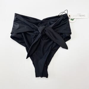 NWT Swiminista Black Ruched High Tie Waist Classy Bikini Bottom XS